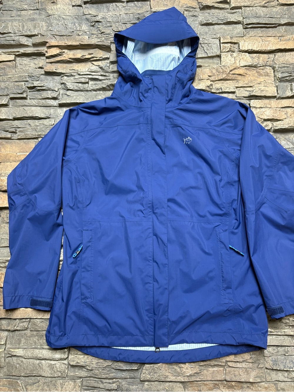 Southern Tide Women’s Windbreaker Rain Coat Jacket Sz S Hooded Blue Nylon